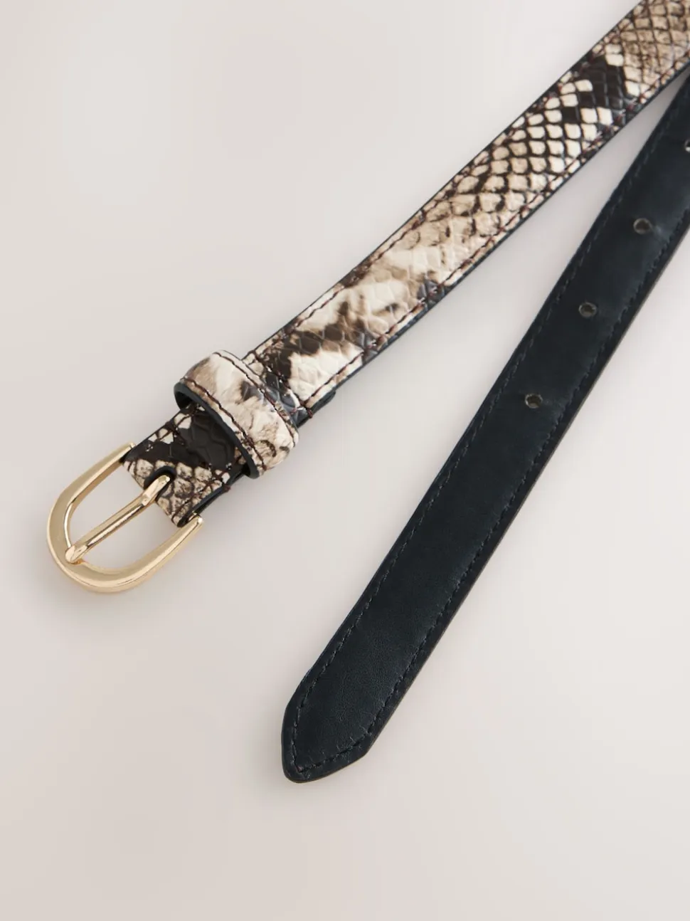 Neutral Snake Effect Skinny Leather Belt