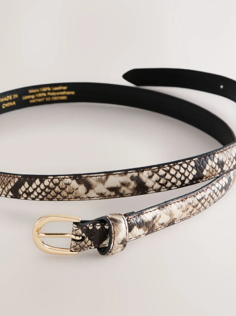 Neutral Snake Effect Skinny Leather Belt