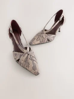 Neutral Snake Forever Comfort® Pointed Toe Strappy Asymmetric Court Heels