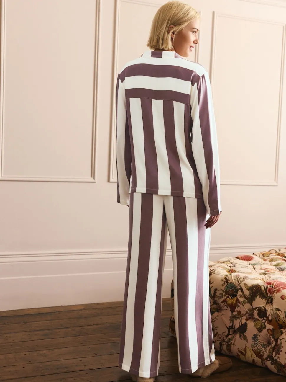 Neutral Stripe Button Through Pyjamas