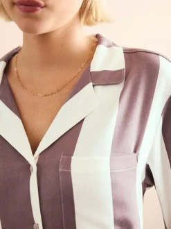 Neutral Stripe Button Through Pyjamas