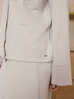 Neutral Stripe Jersey Button Through Pyjamas