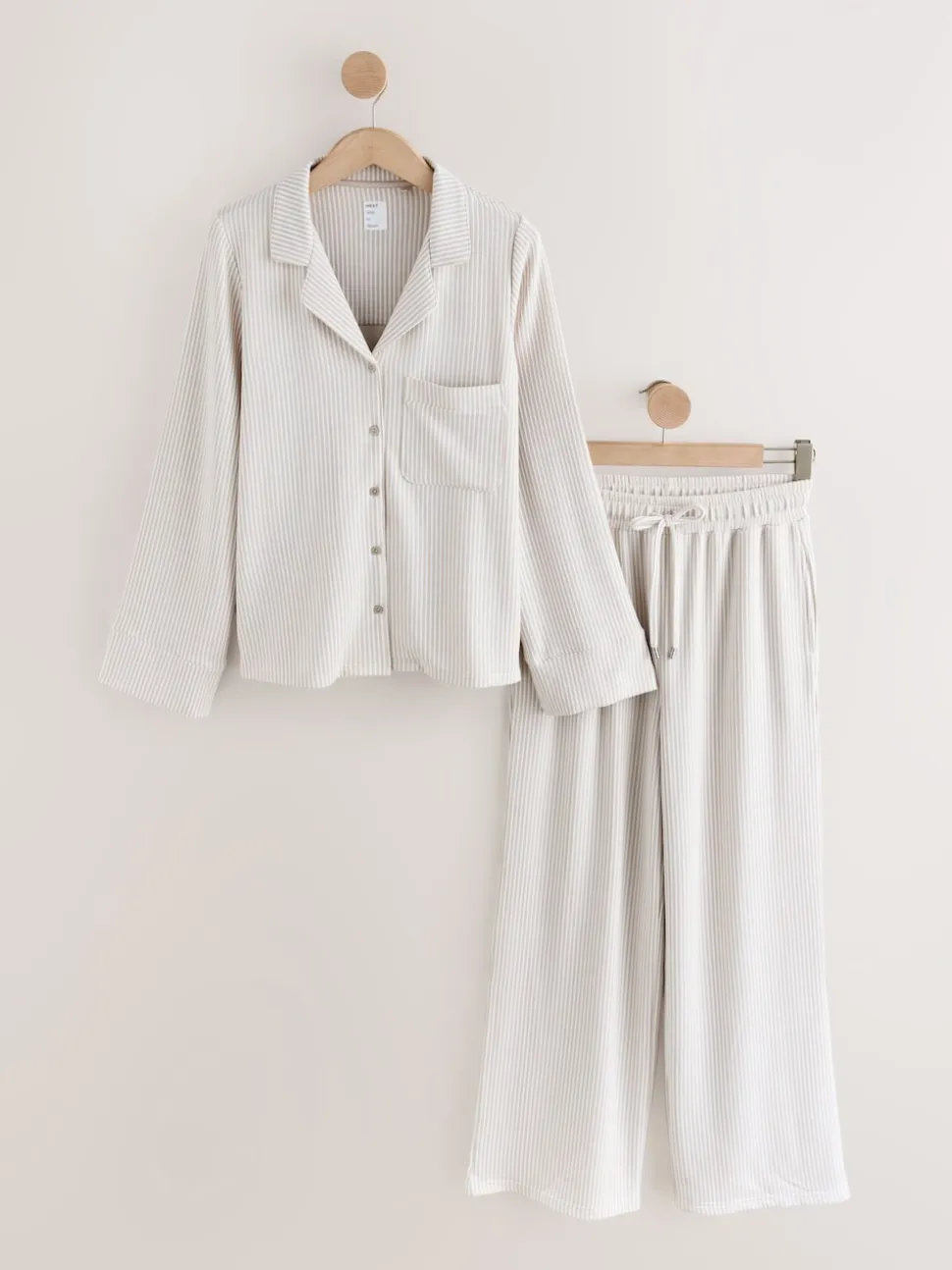Neutral Stripe Jersey Button Through Pyjamas