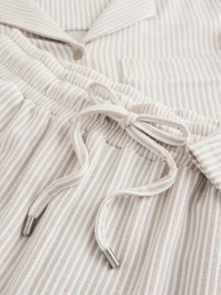 Neutral Stripe Jersey Button Through Pyjamas