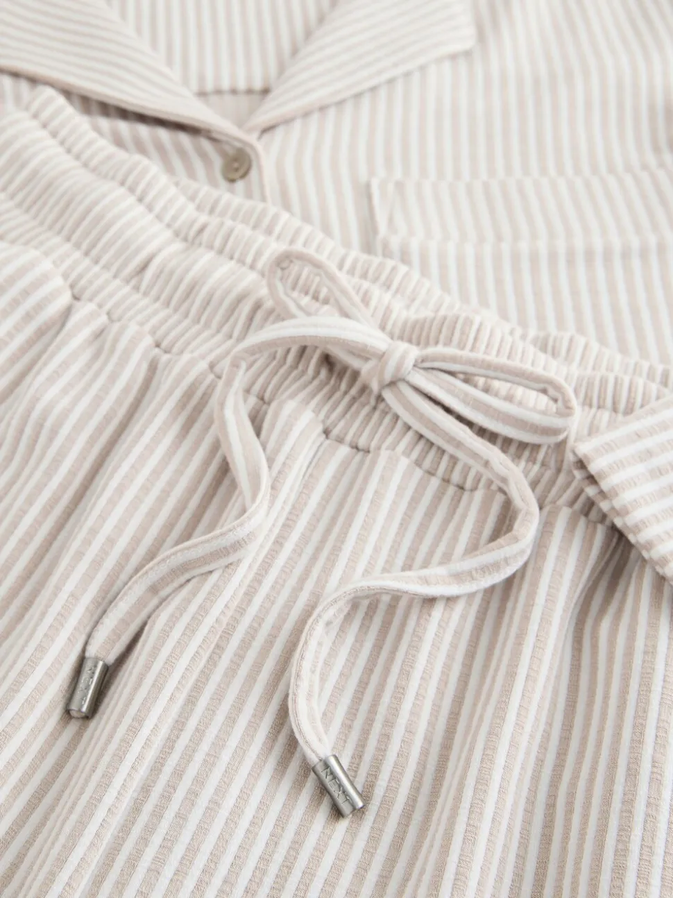 Neutral Stripe Jersey Button Through Pyjamas