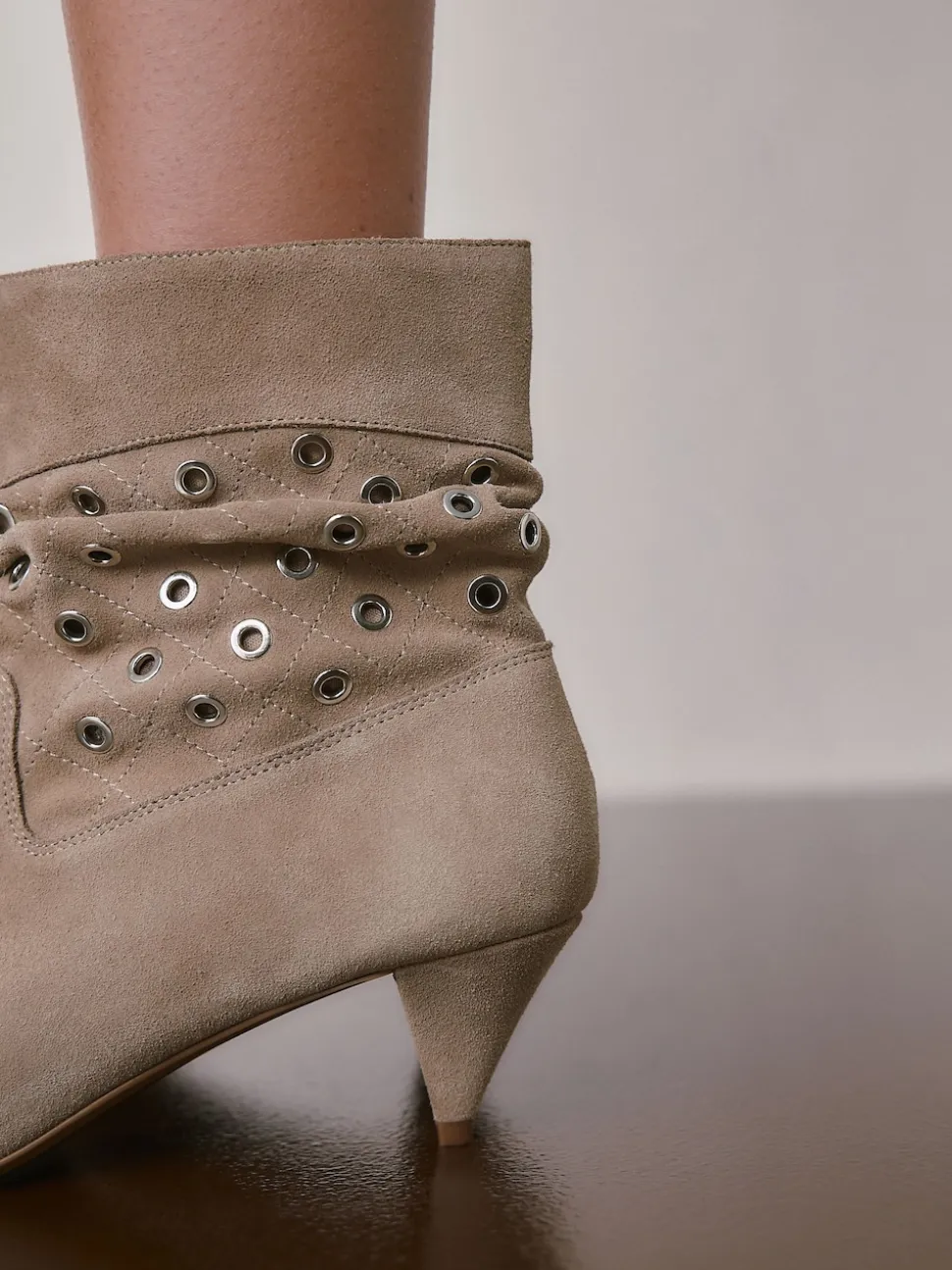 Neutral Suede Forever Comfort® Eyelet Embellished Ankle Boots