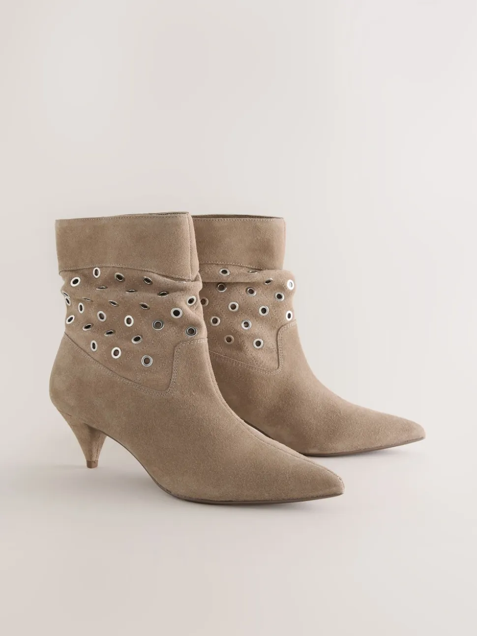 Neutral Suede Forever Comfort® Eyelet Embellished Ankle Boots