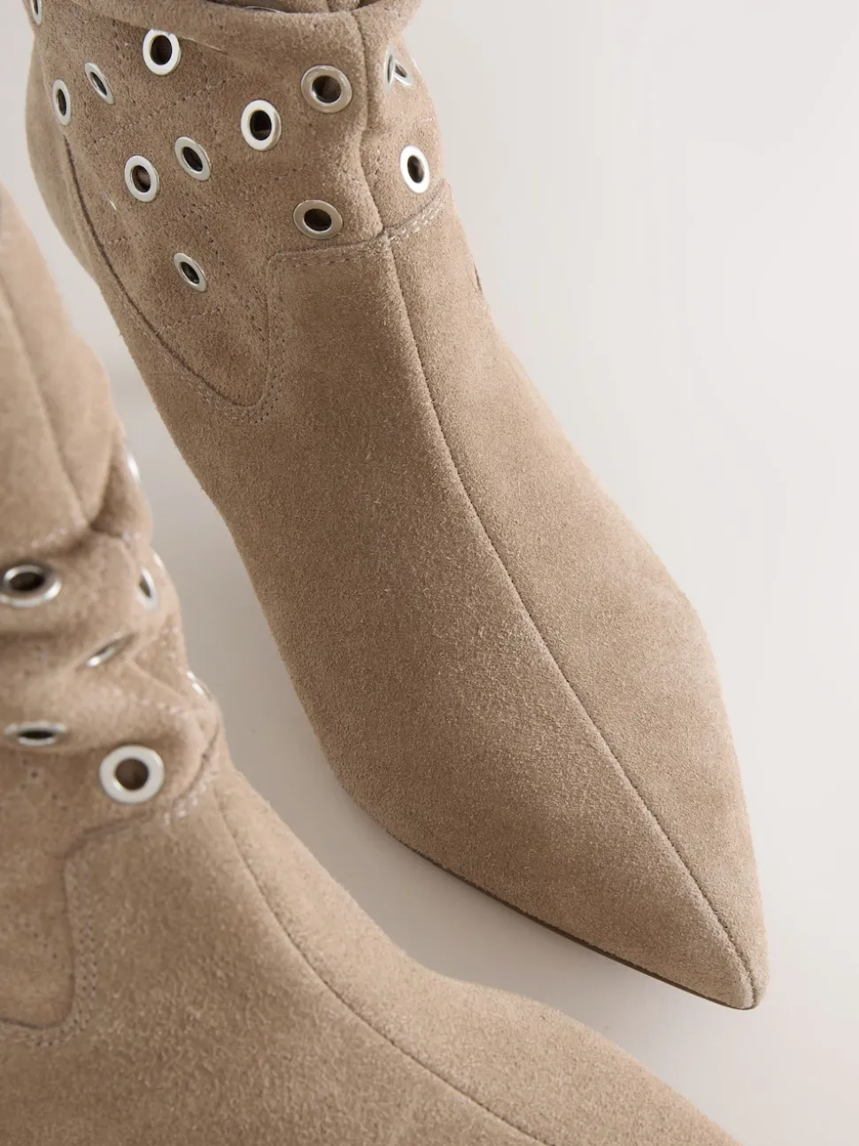 Neutral Suede Forever Comfort® Eyelet Embellished Ankle Boots