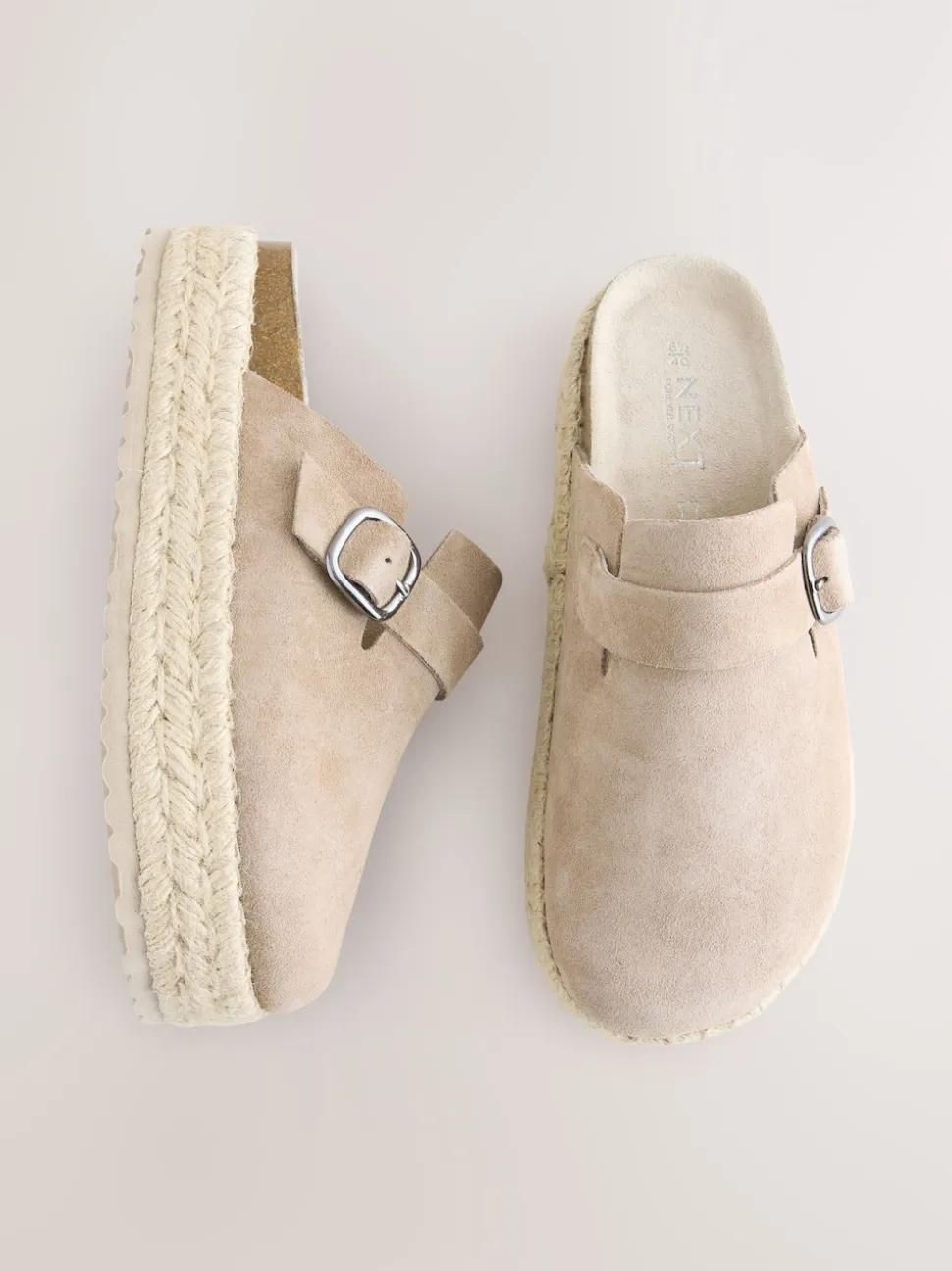Neutral Suede Round Toe Espadrille Chunky Clogs