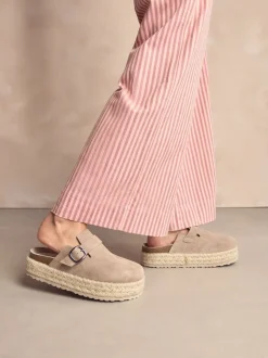 Neutral Suede Round Toe Espadrille Chunky Clogs