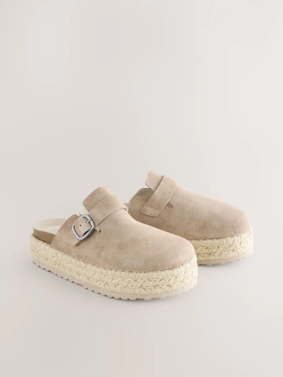 Neutral Suede Round Toe Espadrille Chunky Clogs