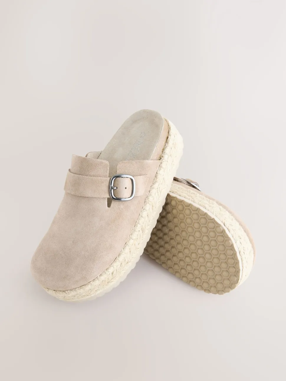 Neutral Suede Round Toe Espadrille Chunky Clogs