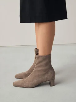 Neutral Taupe Standard/Wide Fit Chisel Toe Block Heel Sock Boots