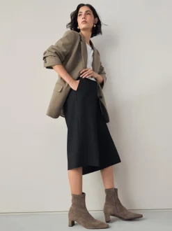 Neutral Taupe Standard/Wide Fit Chisel Toe Block Heel Sock Boots