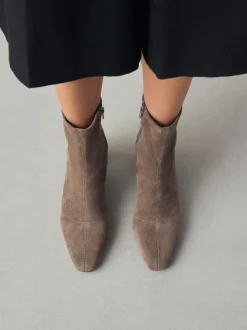 Neutral Taupe Standard/Wide Fit Chisel Toe Block Heel Sock Boots