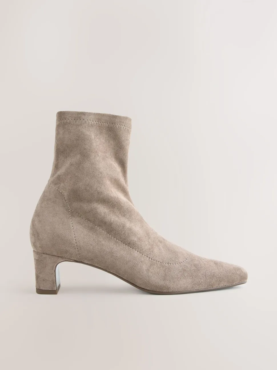 Neutral Taupe Standard/Wide Fit Chisel Toe Block Heel Sock Boots