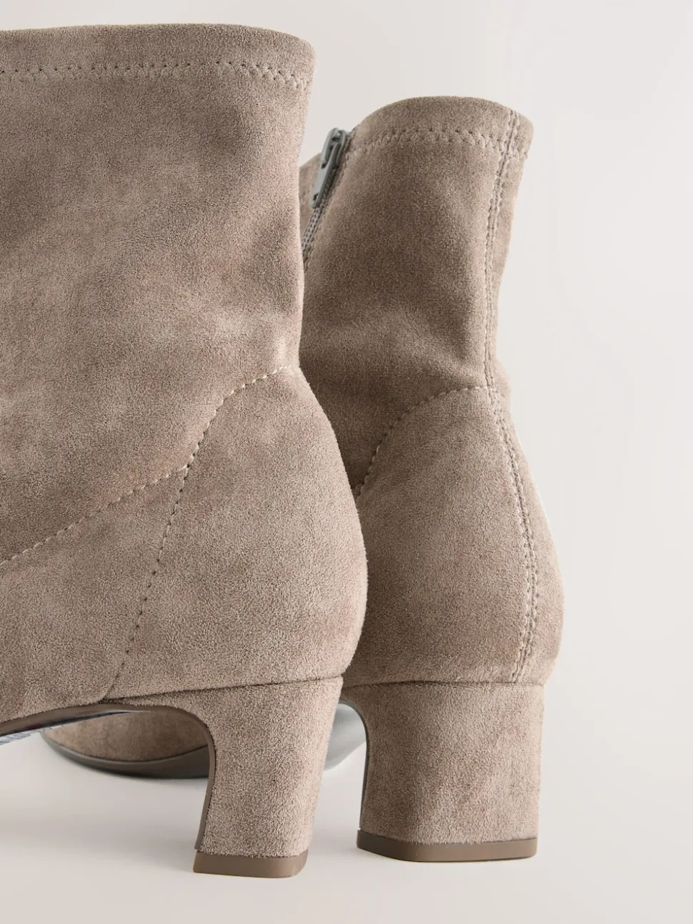 Neutral Taupe Standard/Wide Fit Chisel Toe Block Heel Sock Boots