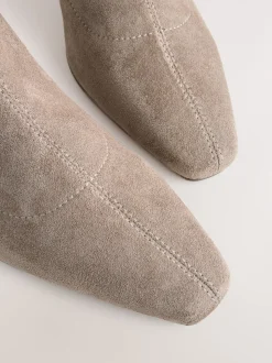 Neutral Taupe Standard/Wide Fit Chisel Toe Block Heel Sock Boots