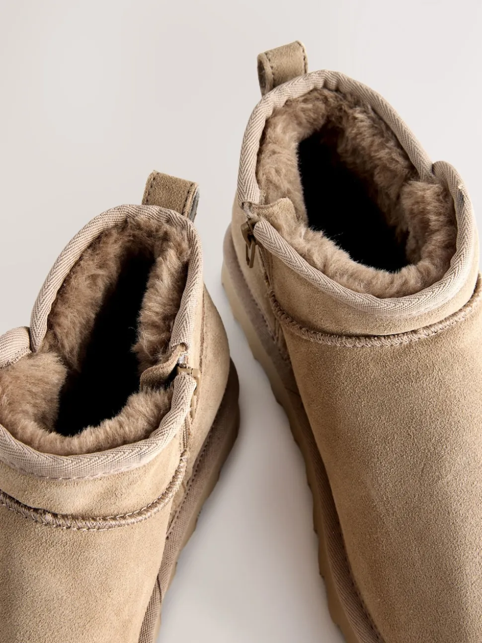 Neutral Taupe Suede Extra Wide Fit Water Repellent Faux Fur Ankle Boots