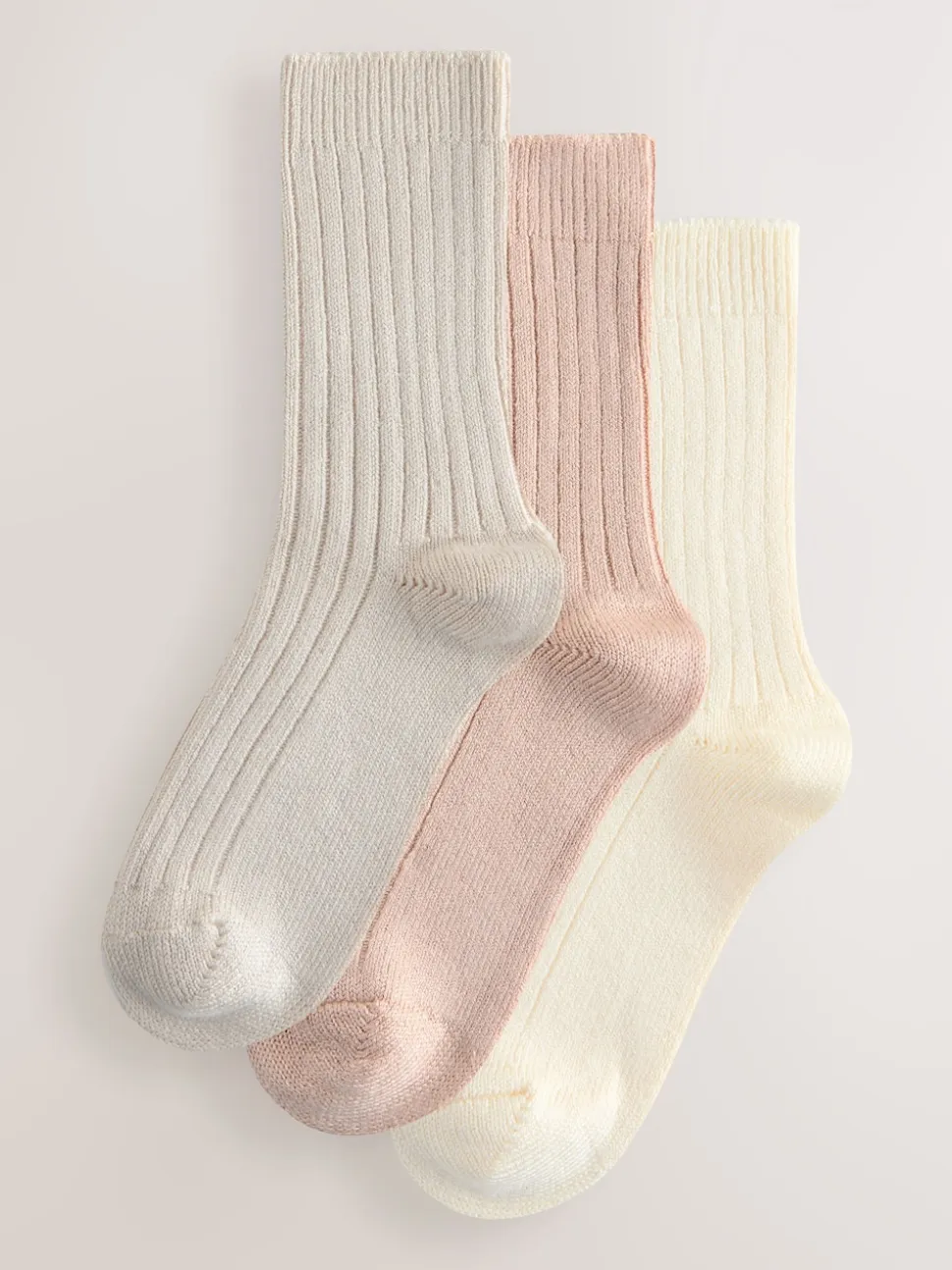 Neutral Warm Handle Ribbed Ankle Socks 3 Pack