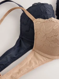 Neutral/Navy Push Up Plunge Lace Bras 2 Pack