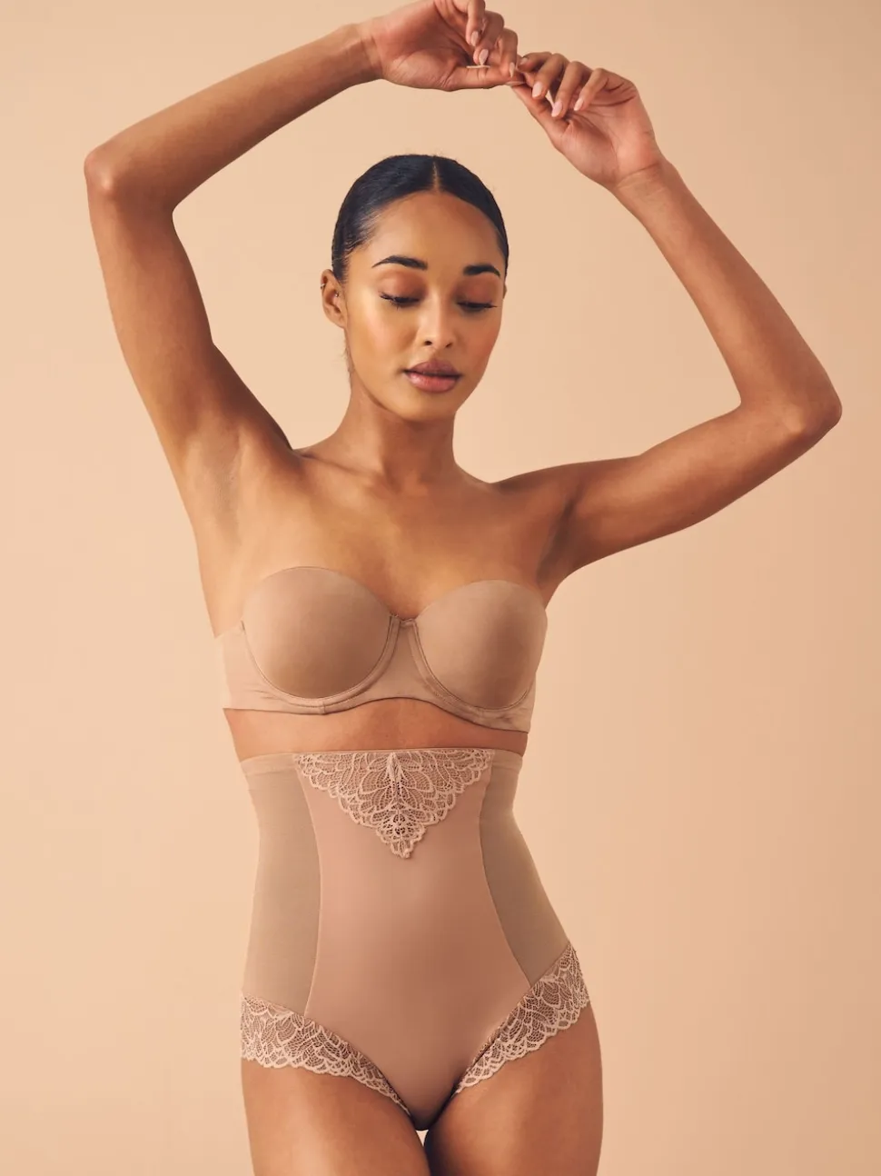 Neutral/Tan Brown Super High Waist Briefs Firm Tummy Control Shaping Briefs