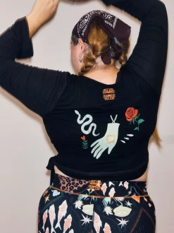 Never Fully Dressed Black Embroidery Viscose Ballet Wrap Top