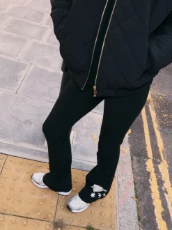 Never Fully Dressed Black Embroidery Cotton Flare Leggings