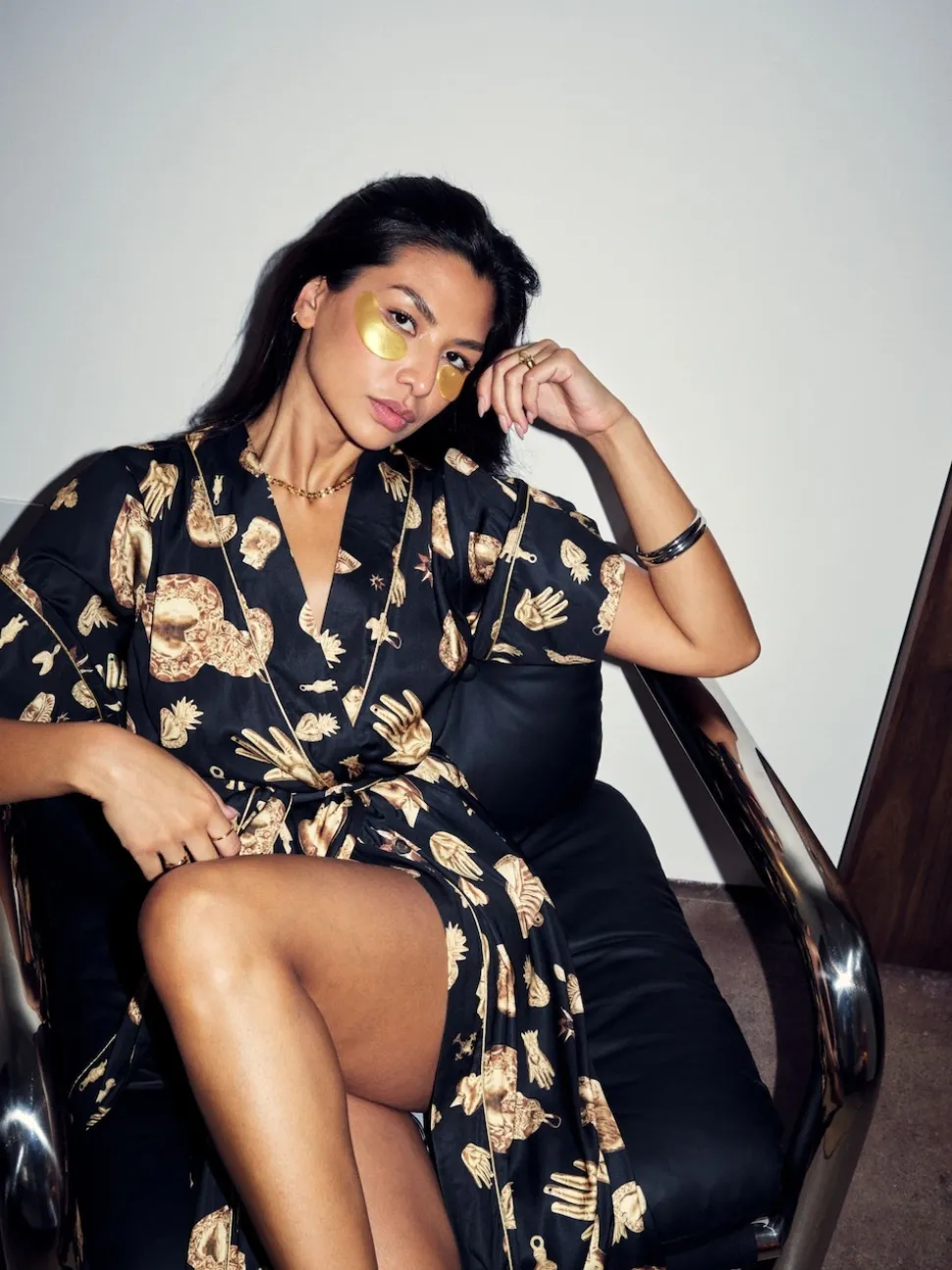 Never Fully Dressed Black/Gold Charm Satin Robe