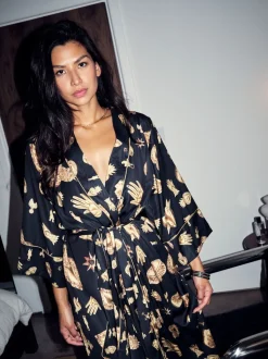 Never Fully Dressed Black/Gold Charm Satin Robe