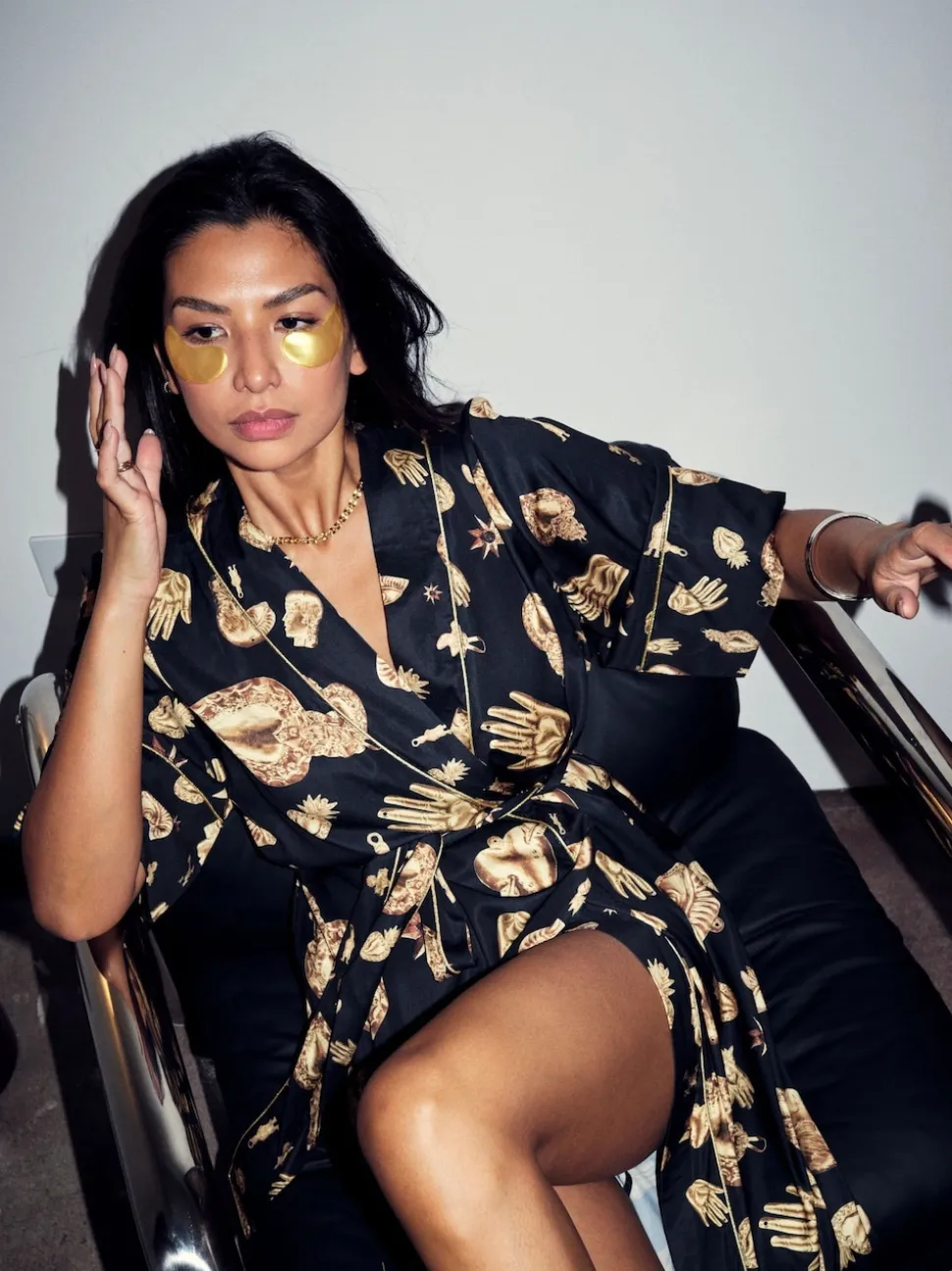 Never Fully Dressed Black/Gold Charm Satin Robe