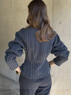 Never Fully Dressed Blue Pinstripe Barrel Sweatshirt