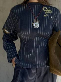 Never Fully Dressed Blue Pinstripe Barrel Sweatshirt