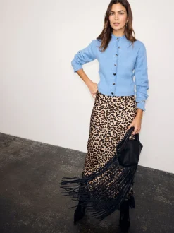 Never Fully Dressed Brown Leopard Print Lace Maeva Midi Skirt