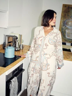 Never Fully Dressed Cream Octopus Viscose Button Through Pyjamas