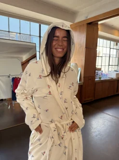 Never Fully Dressed Cream Ski Print Waffle Robe