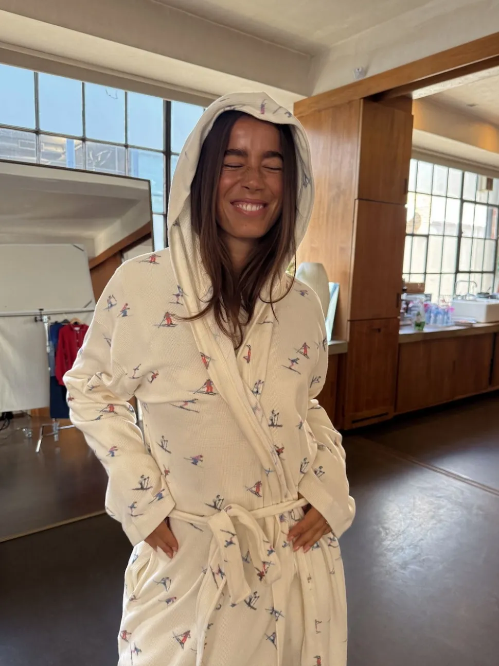 Never Fully Dressed Cream Ski Print Waffle Robe