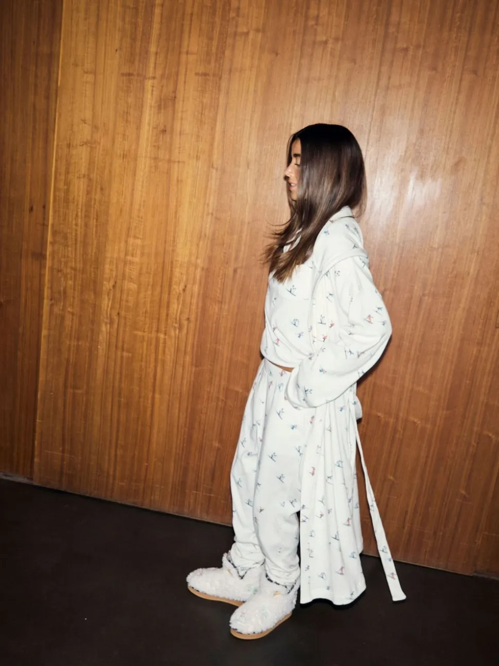 Never Fully Dressed Cream Ski Print Waffle Robe