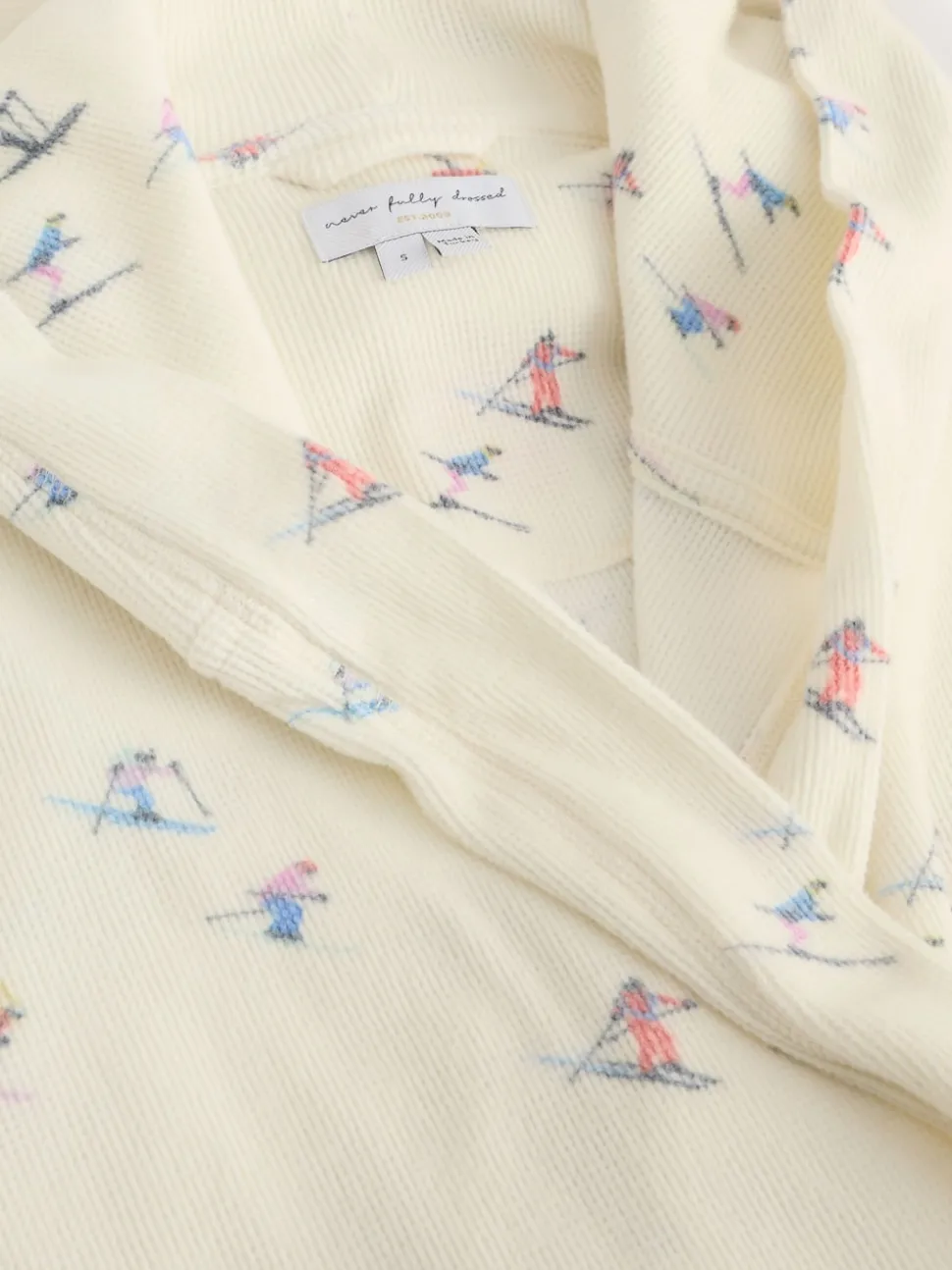 Never Fully Dressed Cream Ski Print Waffle Robe