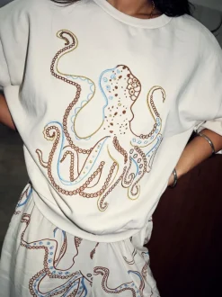 Never Fully Dressed Cream Octopus Cotton Brushed Sweatshirt