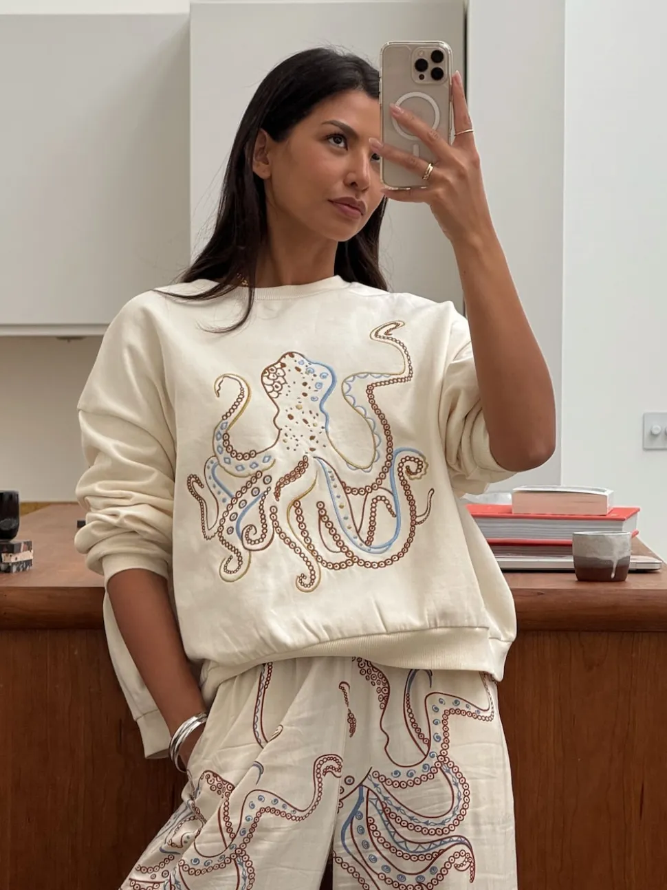 Never Fully Dressed Cream Octopus Cotton Brushed Sweatshirt
