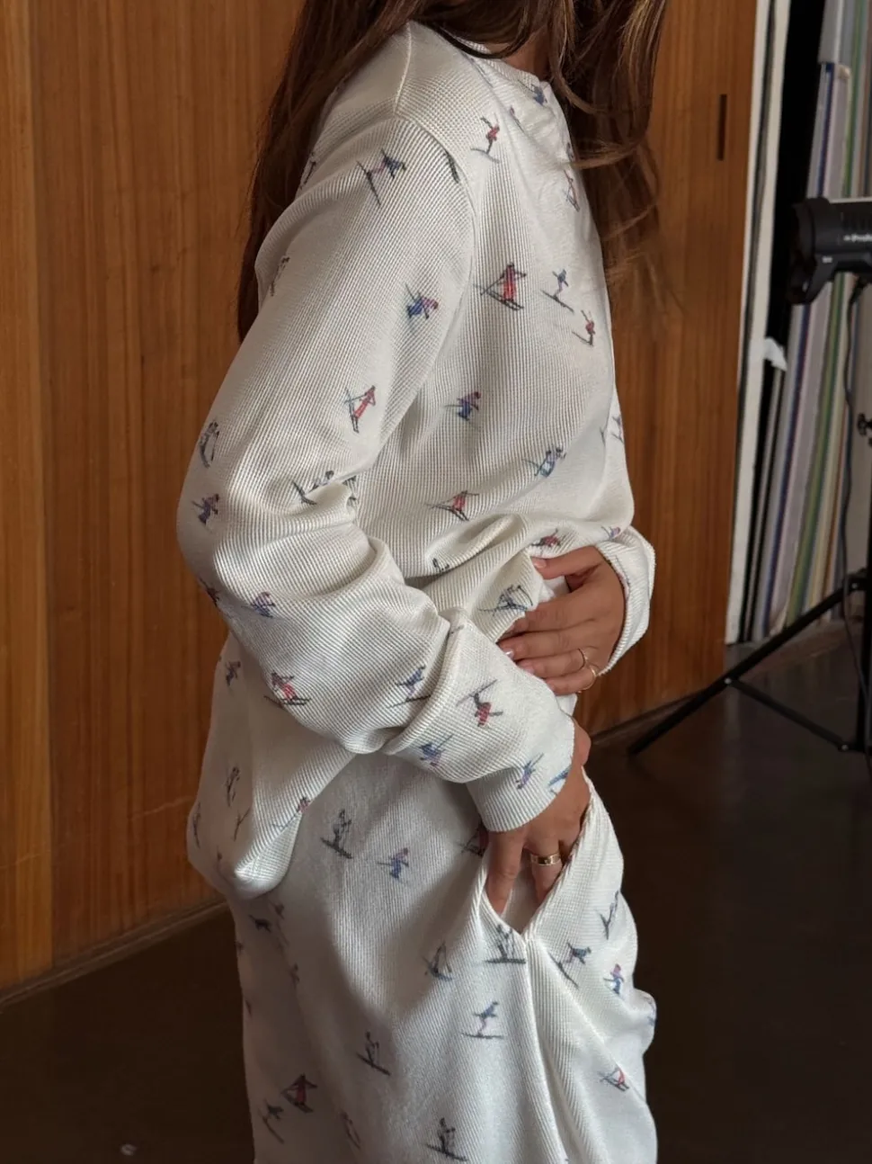 Never Fully Dressed Cream Ski Print Waffle Twosie Pyjamas
