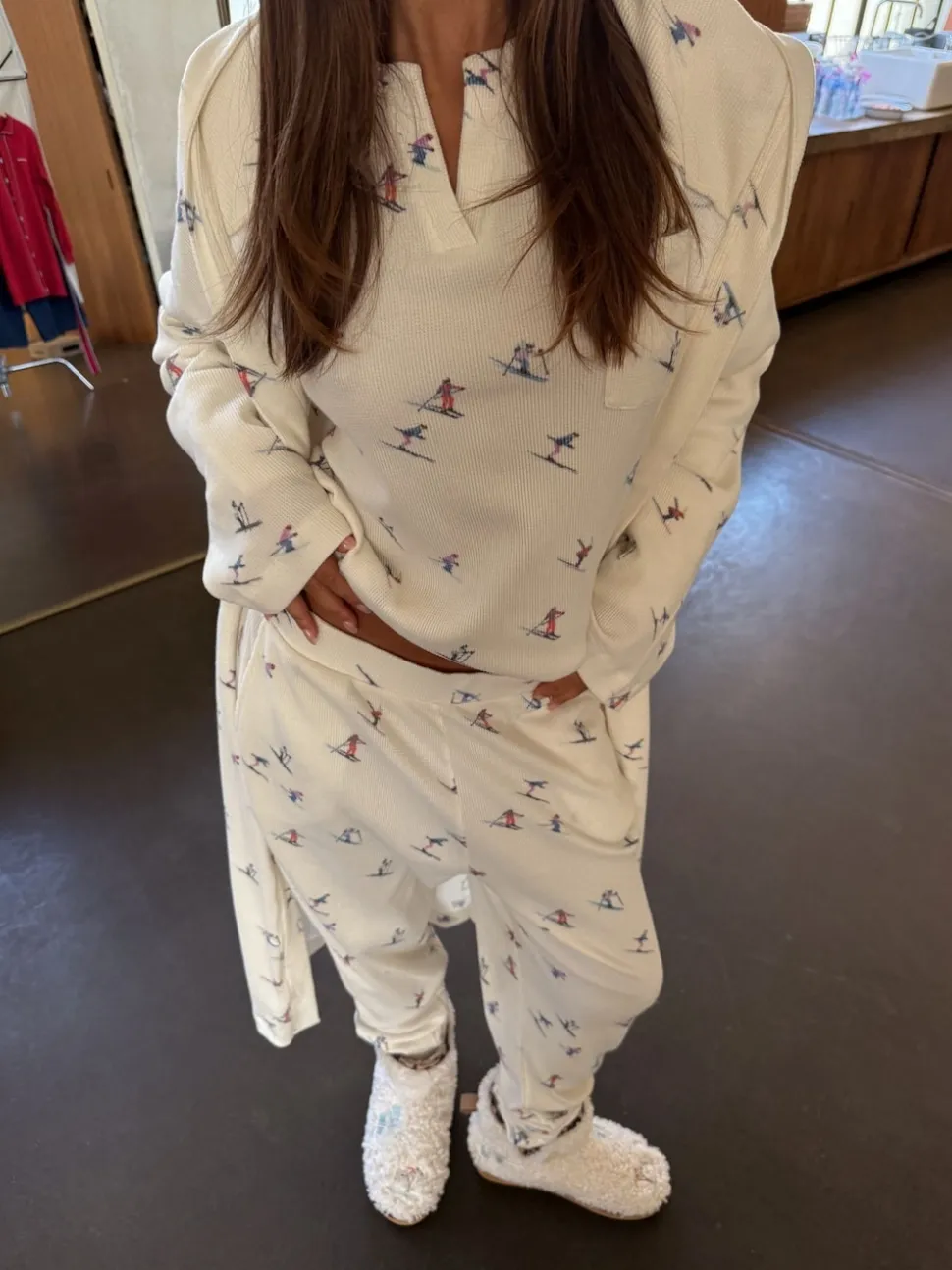 Never Fully Dressed Cream Ski Print Waffle Twosie Pyjamas