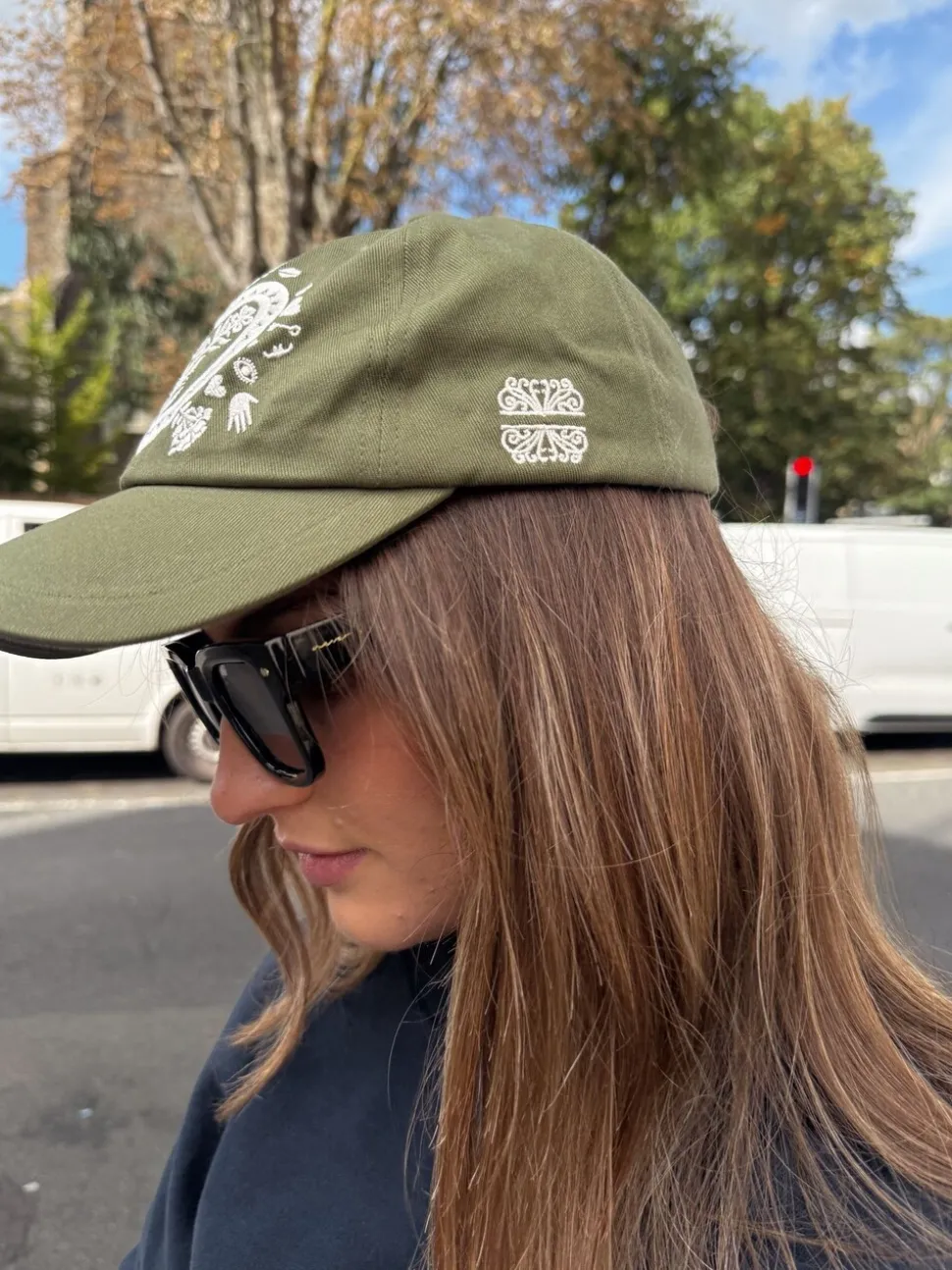 Never Fully Dressed Green with Cream Embroidery Cotton Twill Cap