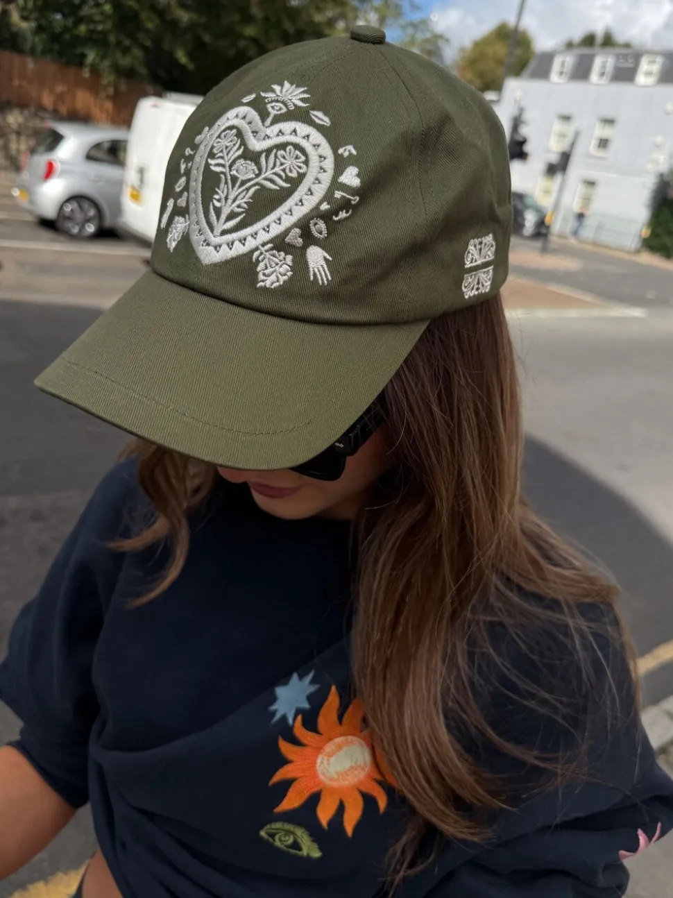 Never Fully Dressed Green with Cream Embroidery Cotton Twill Cap