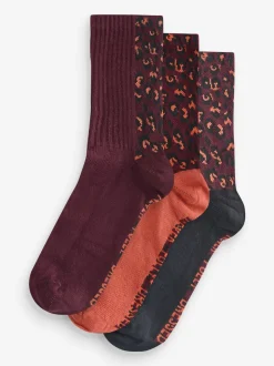 Never Fully Dressed Leopard/Burgandy/Orange Ribbed Socks 3 Pack