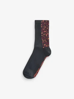 Never Fully Dressed Leopard/Burgandy/Orange Ribbed Socks 3 Pack