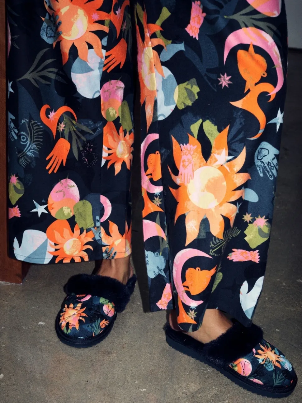 Never Fully Dressed Multi Navy Quilted Faux Fur Lined Mule Slippers