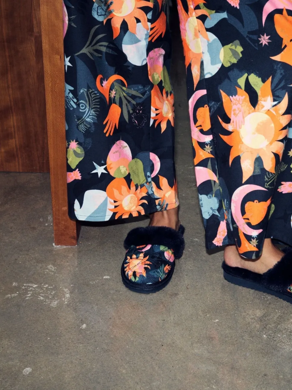 Never Fully Dressed Multi Navy Quilted Faux Fur Lined Mule Slippers