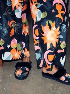 Never Fully Dressed Multi Navy Quilted Faux Fur Lined Mule Slippers
